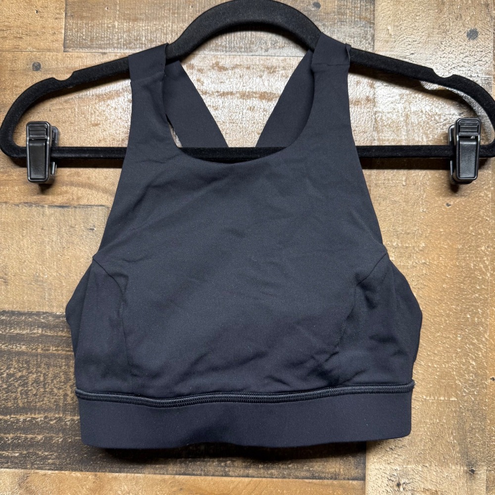 Lululemon Black Workout Sports Bra High Neck Criss Cross Back Size 4